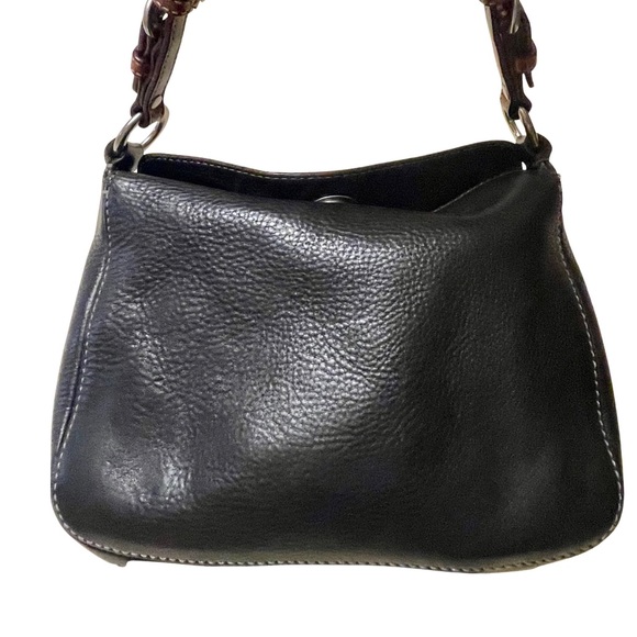 Vintage Coach Leather Shoulder Bag Black Brown Purse Twist lock - Picture 2 of 8